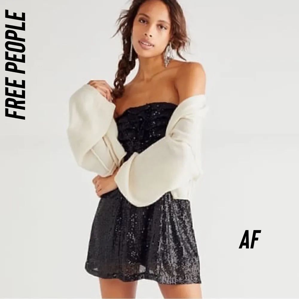 FREE PEOPLE FRIDA SEQUINED STRAPLESS MINI DRESS IN BLACK